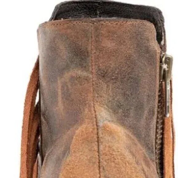 NEW CORRAL BOOTS Distressed Leather J Toe Ankle Boots With Fringe Trim 1065Tn - Picture 4 of 6